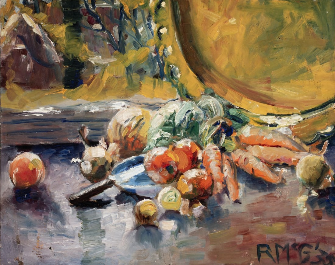 ROBERT MACDONALD GRAHAM (1919-2000) FIRST OIL PAINTING: Robert MacDonald Graham (1919-2000) Untitled Still Life 1935 Painted in 1935 while at the Cummings School of Fine Art near Des Moines, Iowa, the work is signed lower right front. Board measures 16 x 2