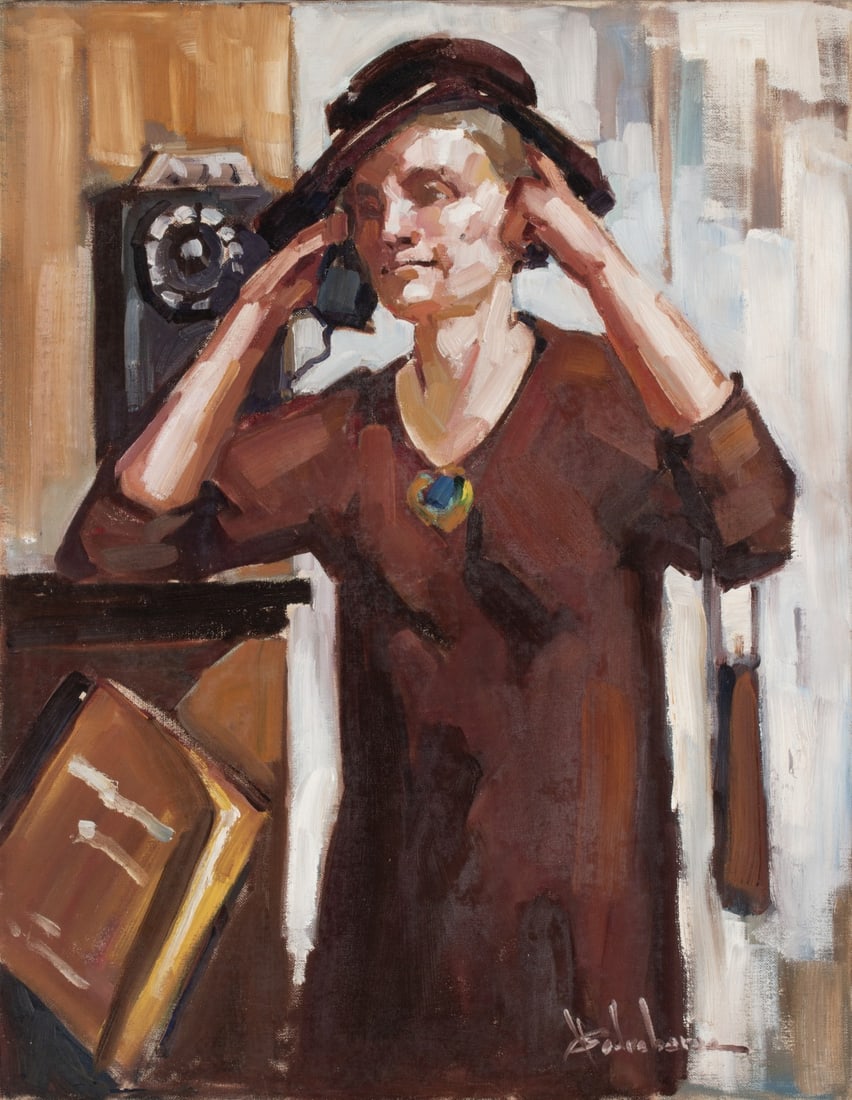 JOHN C. PODREBARAC (1938-2006) OIL ON CANVAS: John Carl Podrebarac (Kansas, 1938-2006) The composition of an American genre scene is signed lower right. John Podrebarac attended the Kansas City Art Institute and developed his own style of paintin