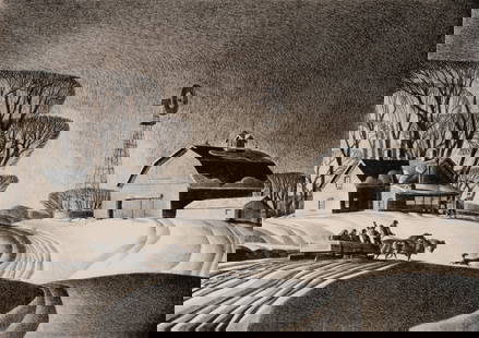 DALE NICHOLS (1904-1995) PENCIL SIGNED LITHOGRAPH: Dale William Nichols (1904-1995) Company for Supper 1948 The stone lithograph printed on Rives watermark paper is from an edition of 250 prints signed by the artist in pencil below the image lower rig