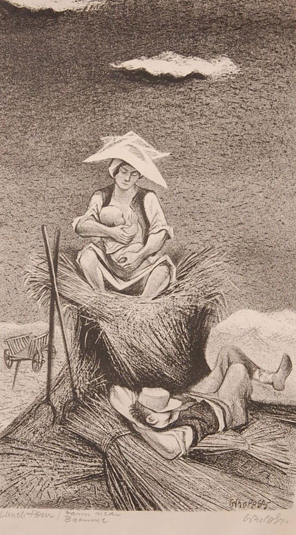 WILLIAM GROPPER (1897 - 1977) PENCIL SIGNED LITHOGRAPH : William Gropper (1897-1977) lithograph signed lower right and in plate just above, titled 'Lunch Hour/Farm Near Batume' lower left. 13.75 x 8 inch image field, 19.75 x 13 inch sheet size. John Ward Mc