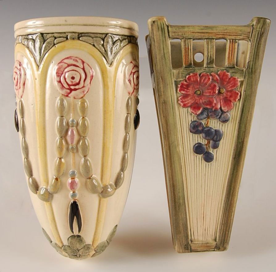 TWO WELLER WALL POCKETS, KLYRO & PEARL: Unmarked. Klyro measures 7.75 x 3.75 inches. Pearl measures 8 x 4.25 inches.