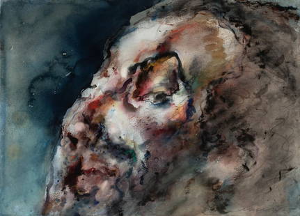 MARWAN KASSAB-BACHI (1934-2016) WATERCOLOR PAINTING: Marwan Kassab-Bachi (Syrian 1934-2016) (Untitled) Landscape Face 1975 The watercolor on paper is painted on a sheet having Veritable Papier D'Arches Torchon blindstamp and signed in pencil lower
