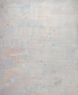 RONALD SLOWINSKI (1932-2023) ACRYLIC ON CANVAS: Ron Slowinski (1932-2023) Untitled (Pollen Series 1977) The grid-based acrylic on canvas is unique for its horizontal bands of interrupted gray blues and applications of random, exuberant color