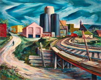 SYDNEY LARSON (1923-2009) REGIONALIST CITYSCAPE 1956