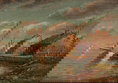 WILLIAM PASKELL (1866-1951) GLOUCESTER OIL ON CANVAS