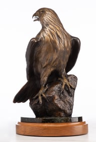 CLIFF HOLLESTELLE (BORN 1940) BRONZE FIGURE OF AN EAGLE