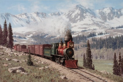 TUCKER SMITH (B. 1940) COLORADO RAILROAD OIL ON CANVAS