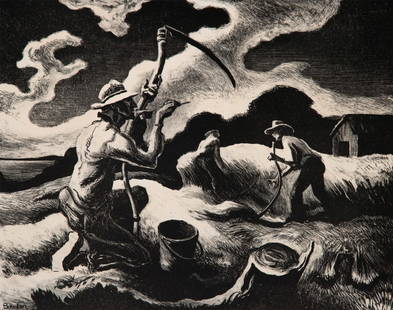 THOMAS HART BENTON (1889-1975) PENCIL SIGNED LITHOGRAPH: Thomas Hart Benton (1889-1975) Island Hay 1945 The lithograph from an edition of 250 prints published by Associated American Artists is signed by the artist in pencil below the image lower left and ti