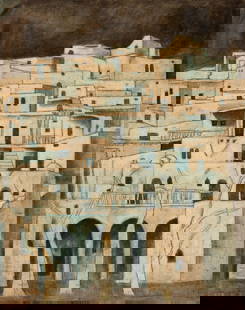 LOUAI KAYYALI / KAYALI (SYRIAN 1934-1978) OIL ON CANVAS: Louai Kayyali (1934-1978) Malula (Maaloula) (1963) Signed Kayali and dated 1963 lower left front, signed Louay Kayali verso with the inscription Malula ''Siria'' and date of 1963 in English and Arabic