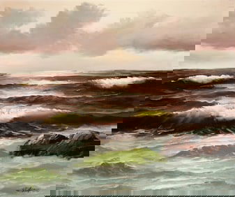EARLY 20TH C. OIL ON CANVAS SEASCAPE SIGNED W. LAYMAN