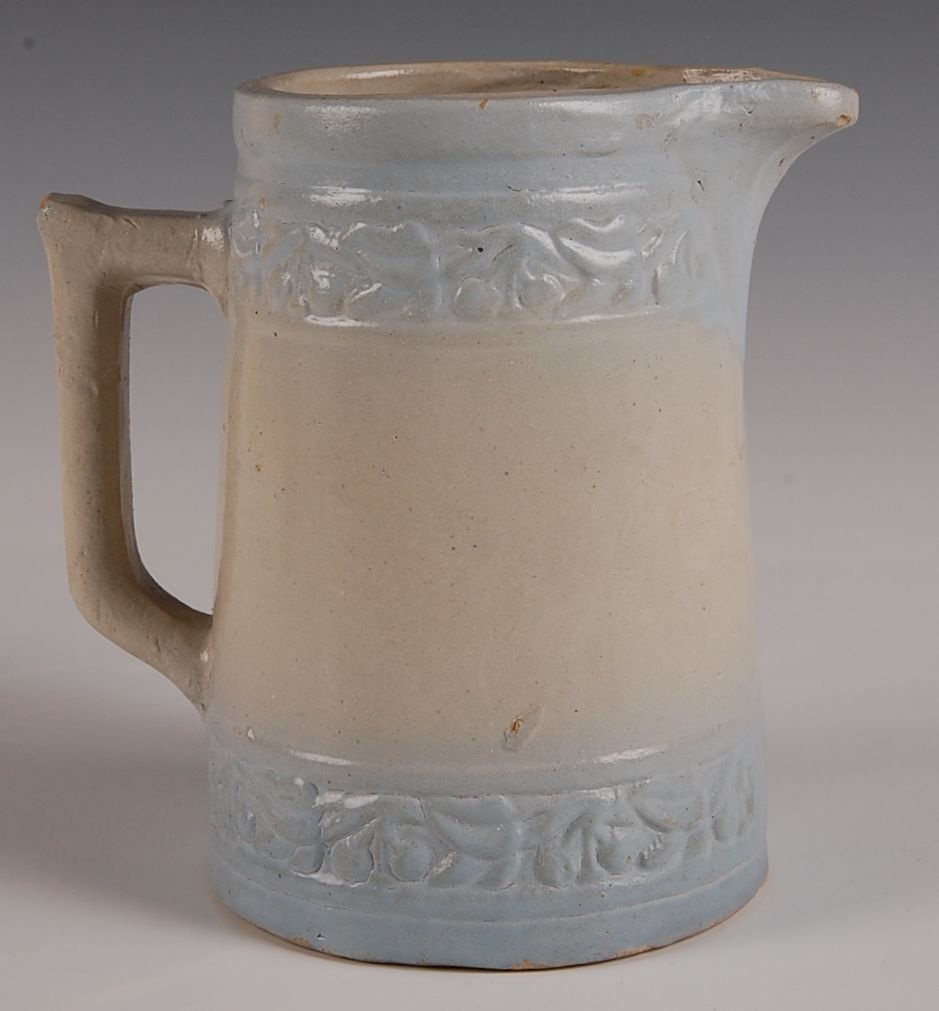 RED WING STONEWARE BAND OF CHERRIES PITCHER: Measures 6.25 inches high