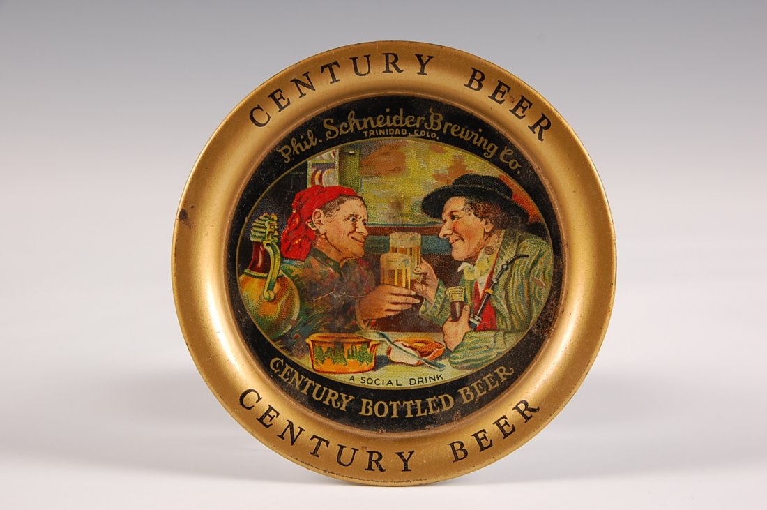 CENTURY BEER SCHNEIDER BREWING COLORADO TIP TRAY: Pre-prohibition advertising tip tray for CENTURY BEER, Phil Schneider Brewing Company, Trinidad Colorado. Measures 4 1/8 inches.