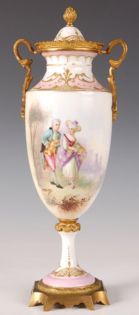 RESTORED SEVRES URN SIGNED ROCHA: Measures 13 x 5". Restoration.