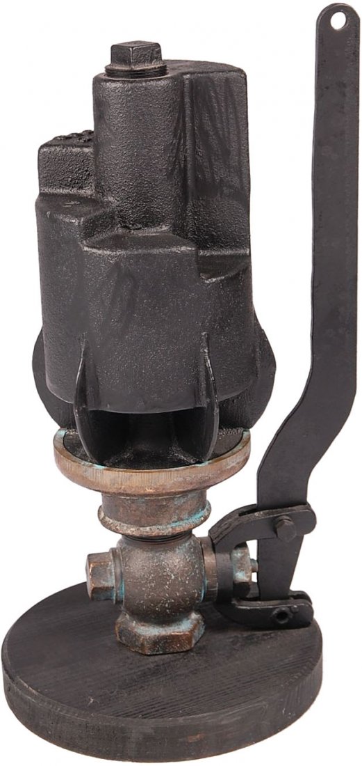FIVE CHIME WHISTLE WITH CONNECTION TO THE CB & Q: The style and type commonly used by the CB & Q and purchased from a close friend of the seller whose long-deceased uncle was a conductor on the CB&Q. Repainted black, measures 22 inches high. Raised '
