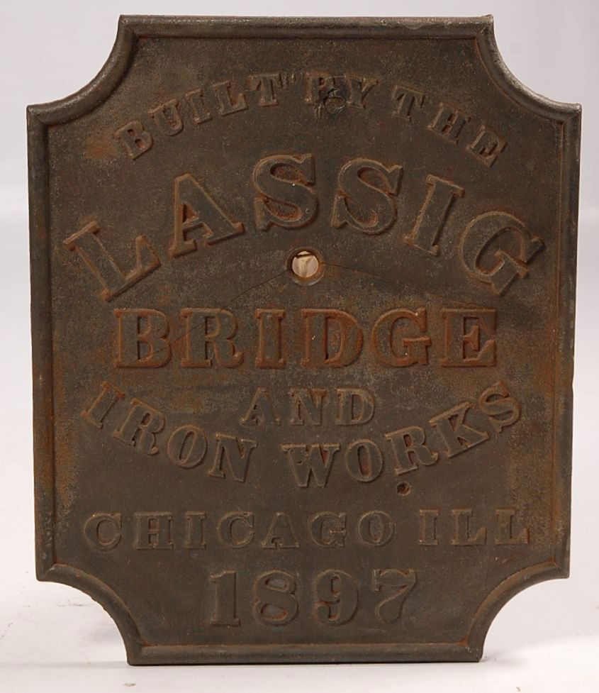 LASSIG BRIDGE AND IRON WORKS IRON SIGN 1897