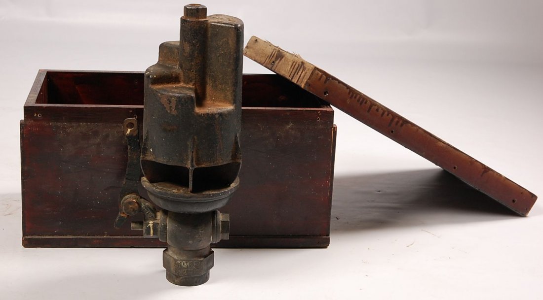 RARE AT&SF FIVE CHIME PASSENGER TRAIN WHISTLE: Measures 19.5 x 11 inches. Comes in fitted wooden crate, 12 x 12.5 x 23 inches. This ATSF marked 5 chime whistle is tuned for passenger train use and is rarer than the six chime.