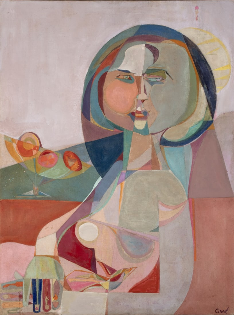 SALLY COOK (1932) GEOMETRIC CUBIST PORTRAIT NY C. 1965 (1 of 20)
