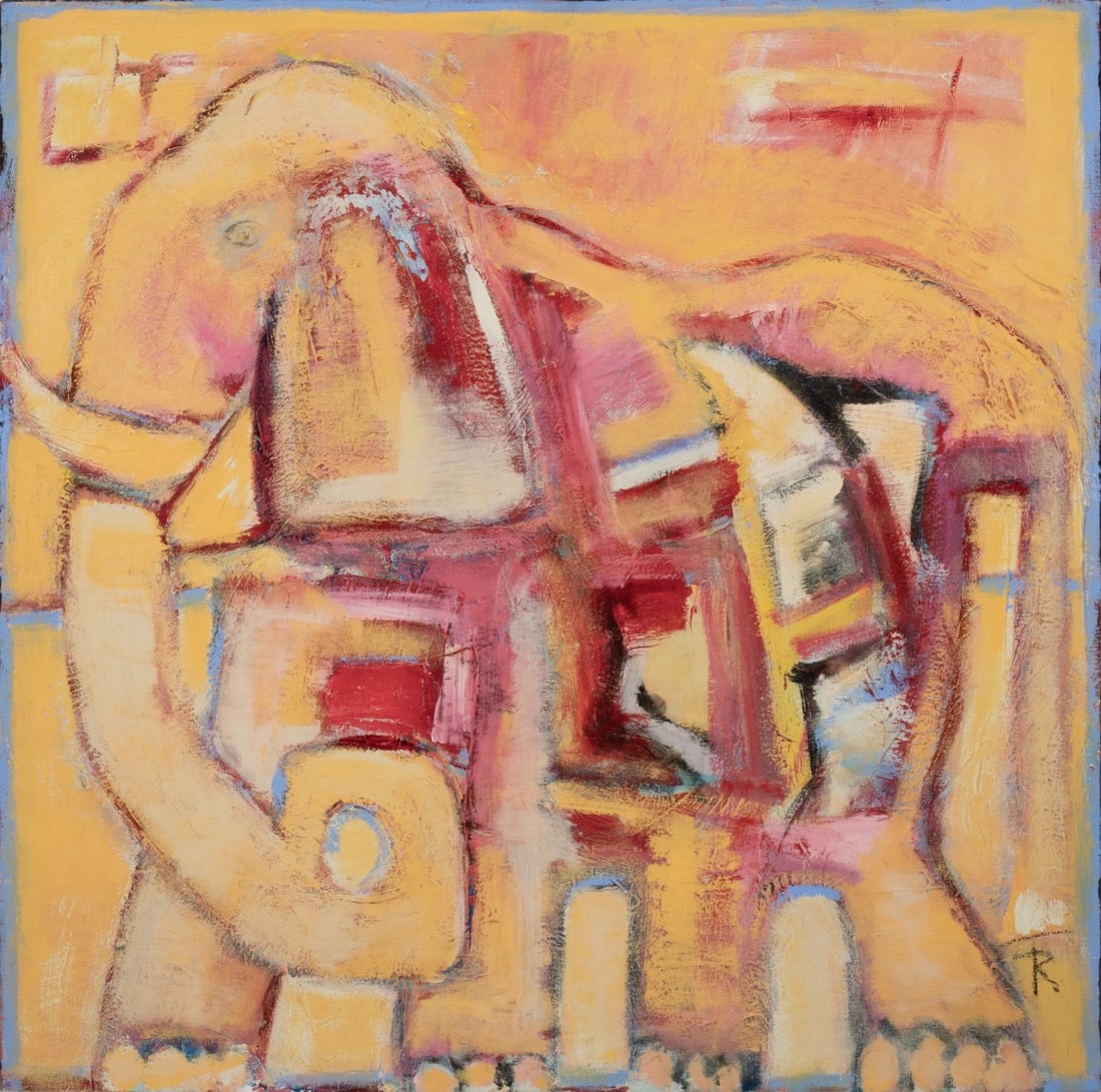 TOM RUSSELL (1950) OIL ON CANVAS TITLED RED ELEPHANT #2 (1 of 14)