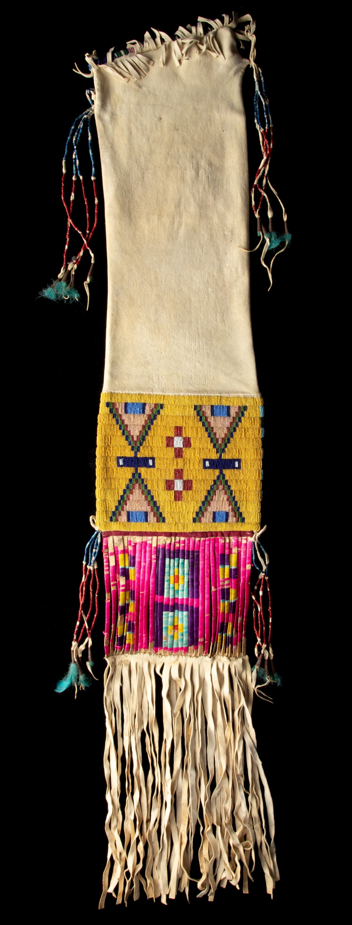 A FORT BELKNAP BEADED AND QUILLED HIDE TOBACCO BAG (1 of 19)