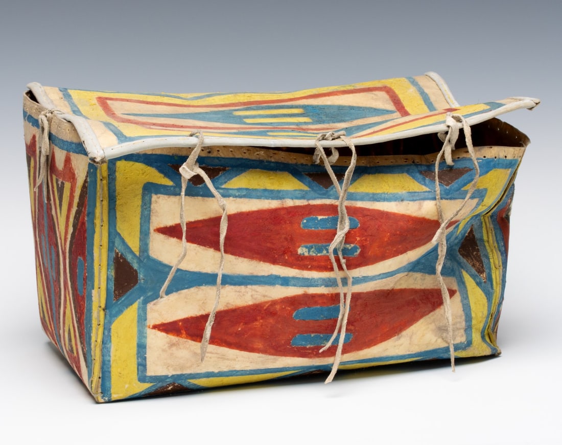 A LAKOTA PARFLECHE LIDDED BOX 1900-1910 (1 of 9)