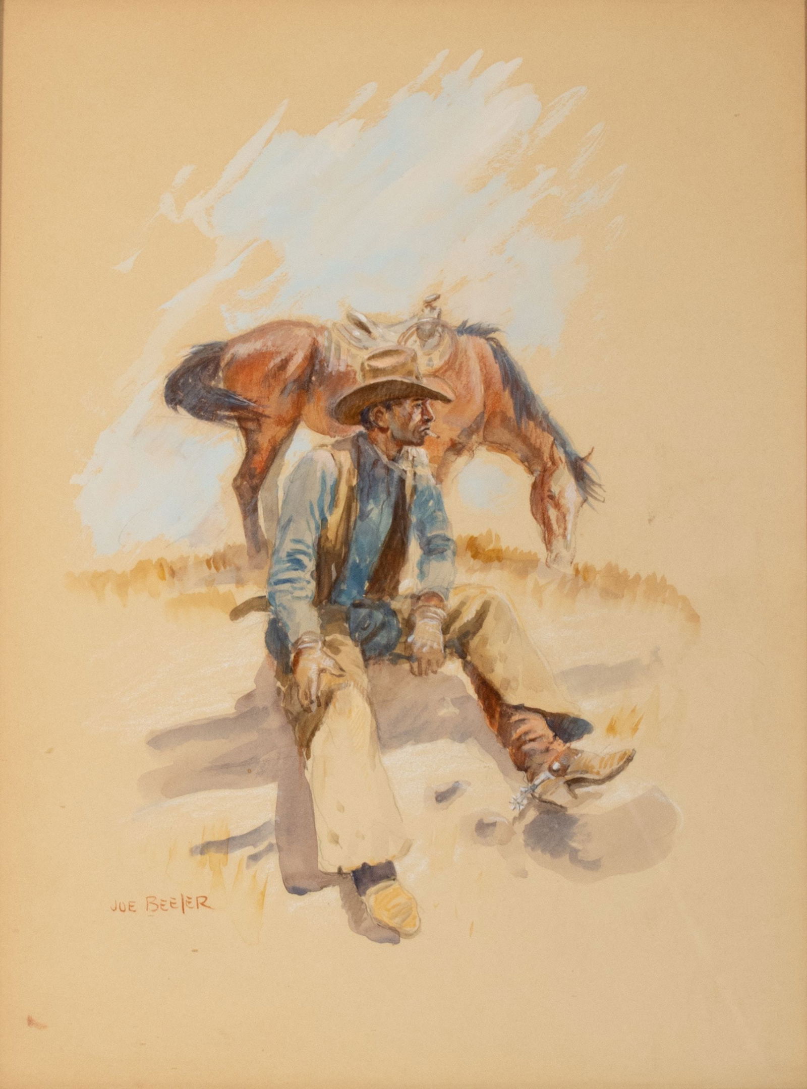 JOE BEELER (1931-2006) COWBOY WATERCOLOR WITH GOUACHE (1 of 9)