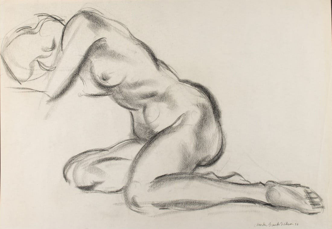 CHARLES BANKS WILSON (1918-2013) CHARCOAL SKETCH: Charles Banks Wilson (1918-2013) 1956 The nude study in conte crayon on paper is signed and dated lower right. Unframed. Provenance: Acquired directly from the artist by the current owner. Image measu