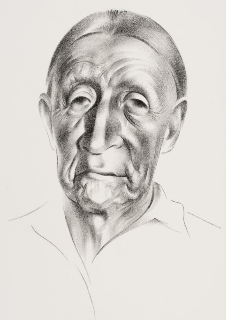 KENNETH M. ADAMS (1897-1966) PENCIL SIGNED LITHOGRAPH: Kenneth Miller Adams (1897-1966) Old Taos Indian 1956 The lithograph is signed by the artist in pencil below the image lower right and titled lower left. Image measures 12.5 x 8.5, sheet size 17 x 12.