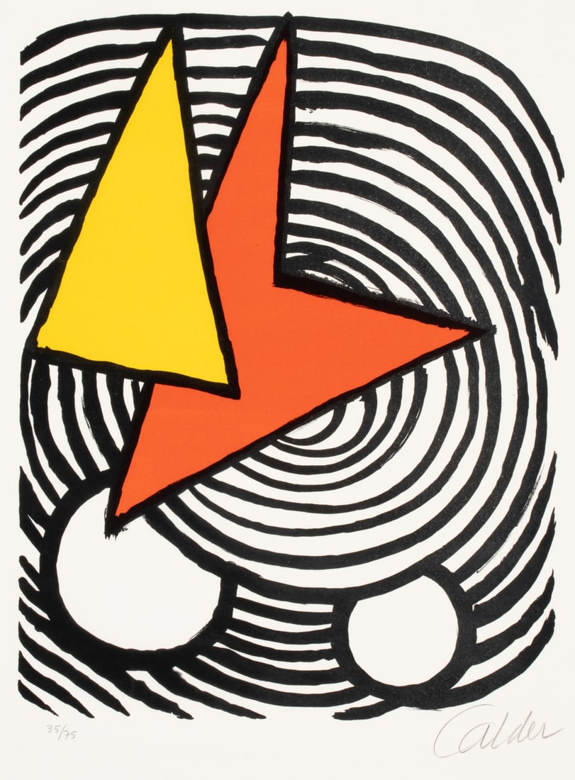 ALEXANDER CALDER (1898-1976) PENCIL SIGNED LITHOGRAPH: Alexander Calder (1898-1976) Triangle and Quadrilateral 35/75 1973 The lithograph in colors is signed by the artist in pencil lower right and numbered 35 from the edition of 75 lower left. Sheet measu