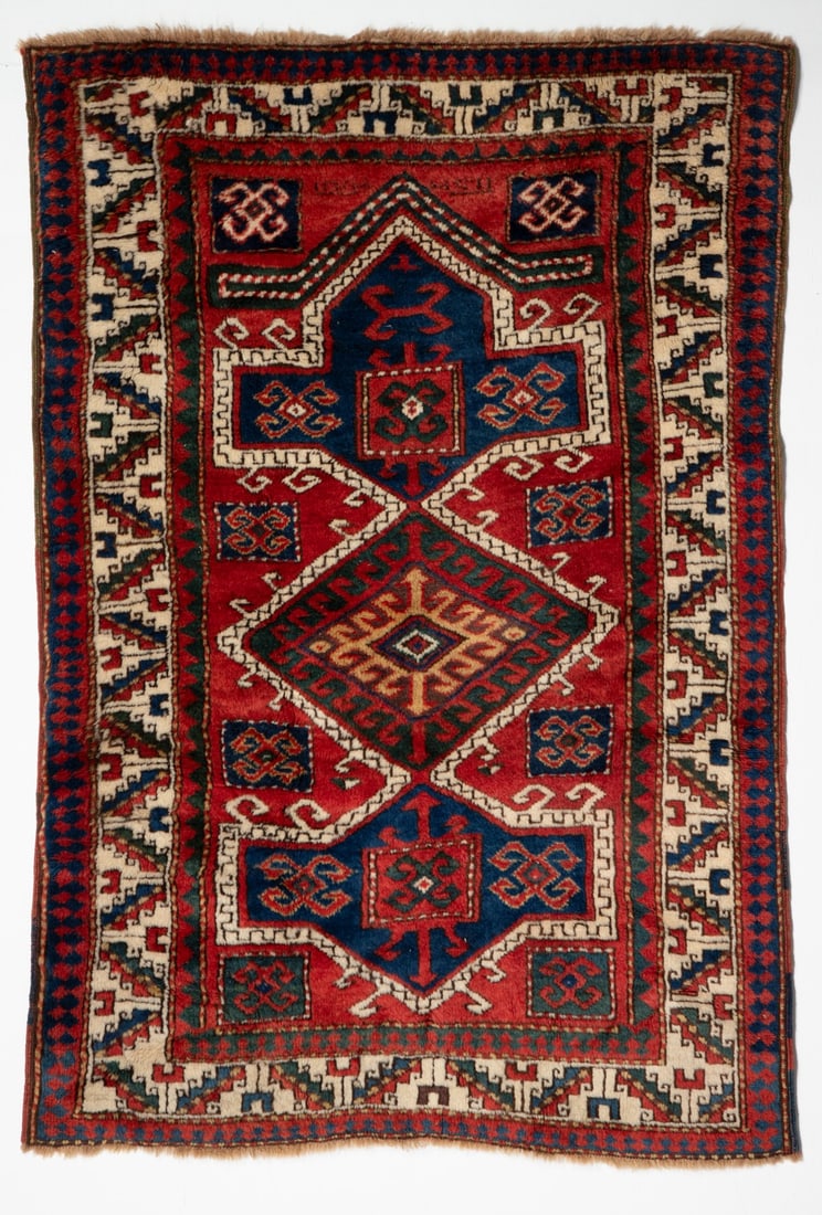 KAZAK THREE MEDALLION PRAYER RUG DATED AH1261 (1 of 11)