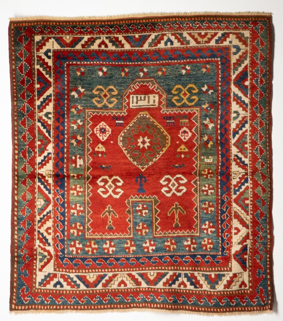 A KAZAK FACHRALO PRAYER RUG DATED AH 1310/1892 AD (1 of 15)