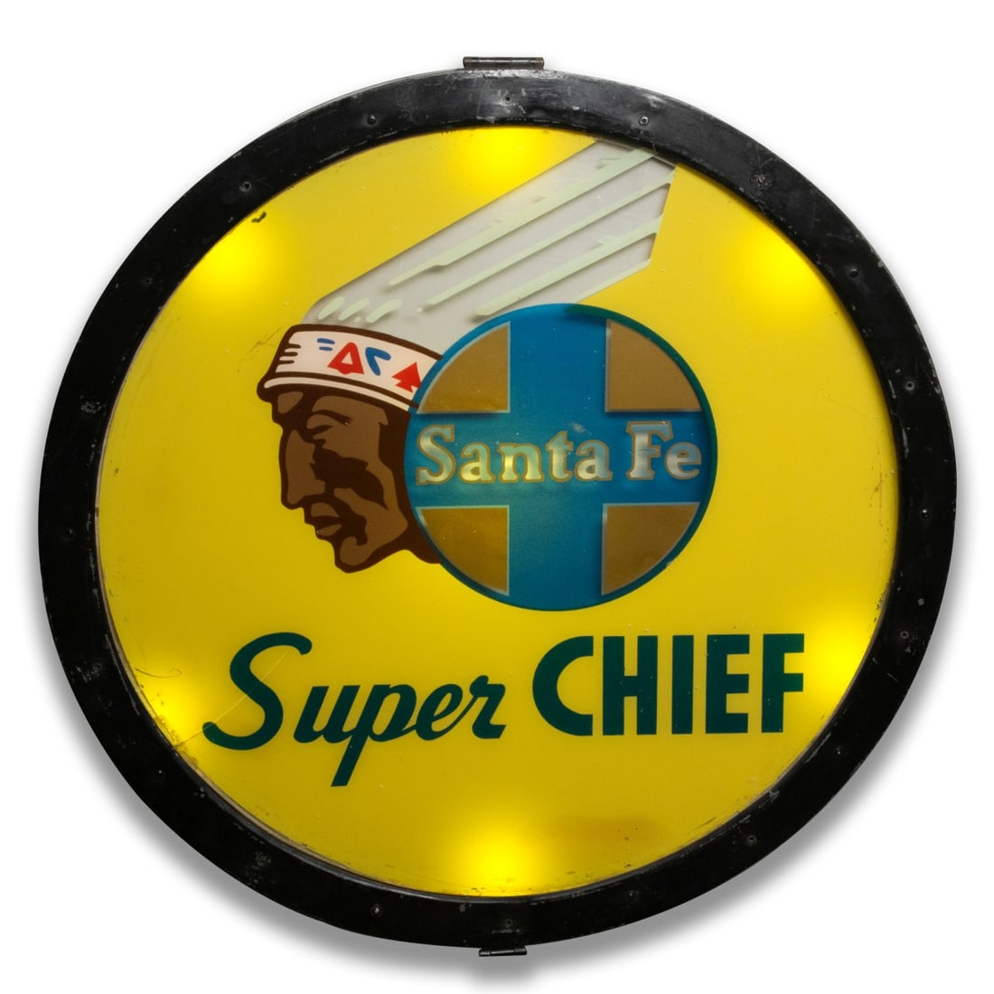 AN ORIGINAL SANTE FE SUPER CHIEF DRUMHEAD LIGHTED SIGN (1 of 6)