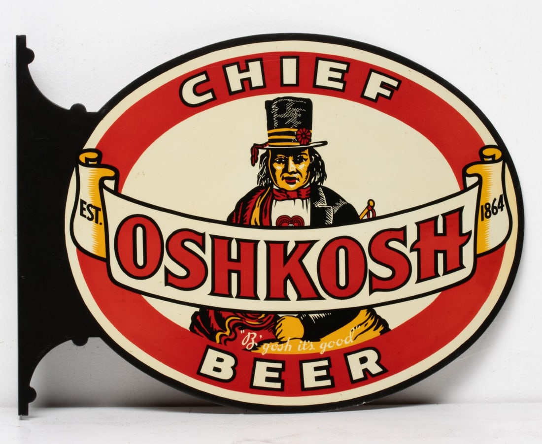 A RARE CHIEF OSHKOSH BEER FLANGE SIGN WITH RESTORATION (1 of 7)