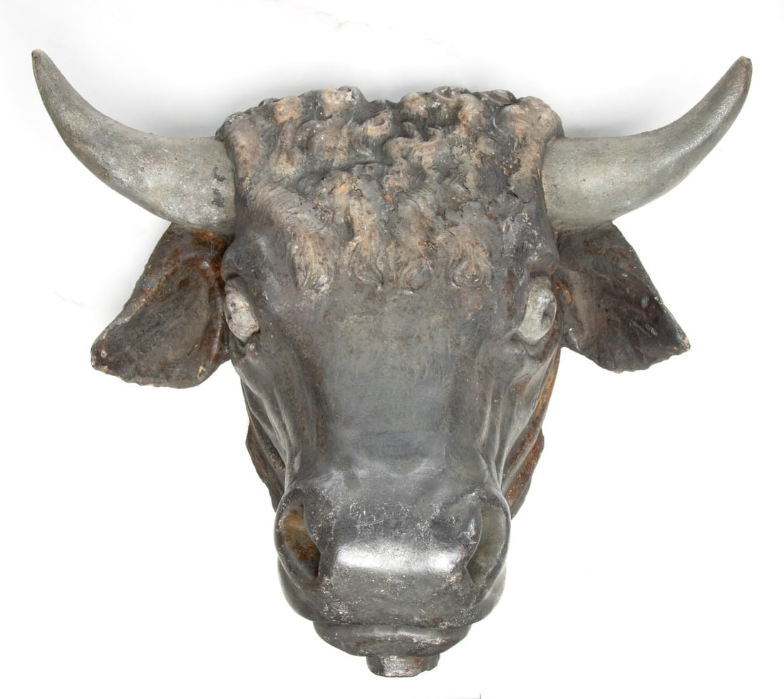 A LARGE DETAILED CAST IRON BULL'S HEAD (1 of 11)