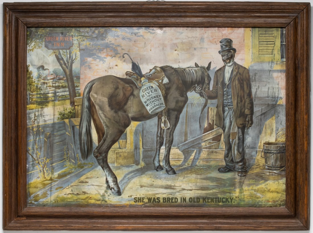 GREEN RIVER WHISKEY LITHOGRAPH ON TIN SIGN CIRCA 1910 (1 of 4)