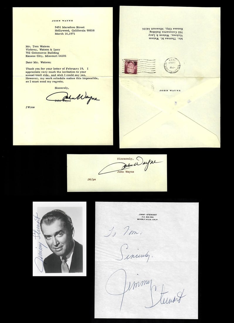 JOHN WAYNE AND JIMMY STEWART SIGNED LETTER AND PHOTO (1 of 6)