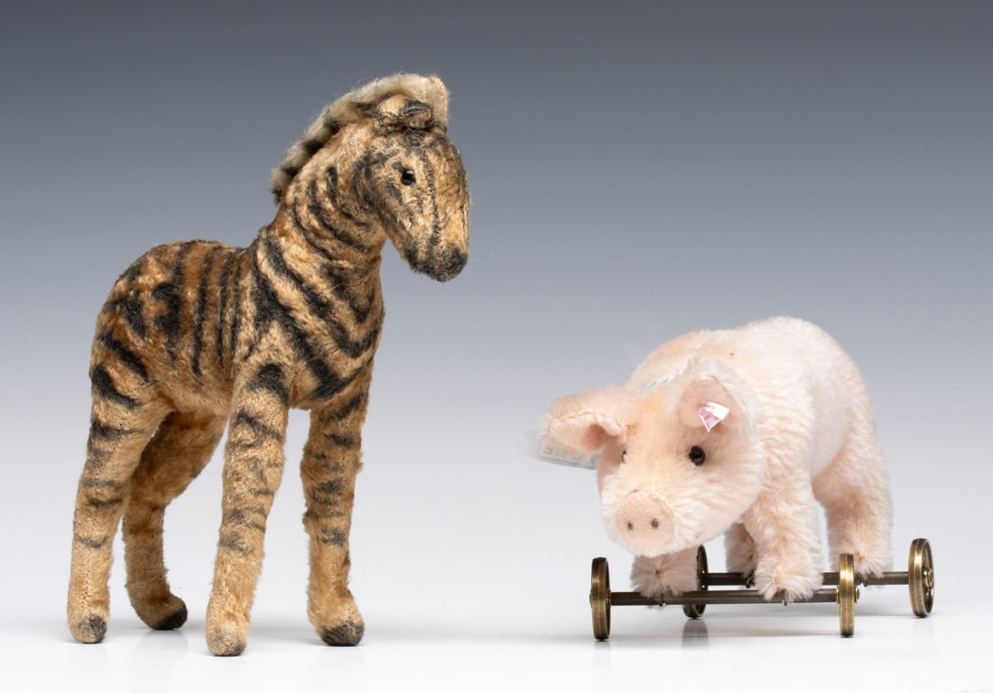 EARLY STEIFF ZEBRA WITH LIMITED EDITION PIG ON WHEELS (1 of 11)