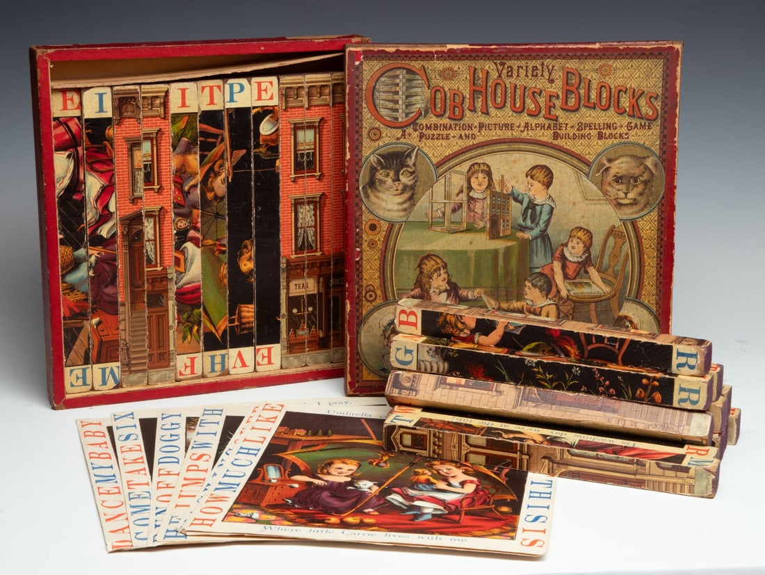 McLOUGHLIN BROS LITHO ON WOOD 'COB HOUSE BLOCKS' (1 of 12)