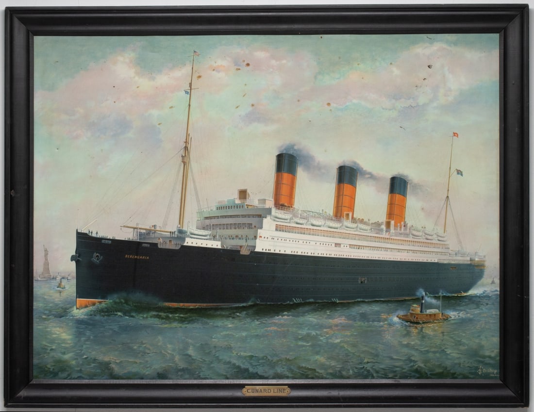 STEAMSHIP BERENGARIA W/ STATUE OF LIBERTY N.Y TIN LITHO (1 of 3)