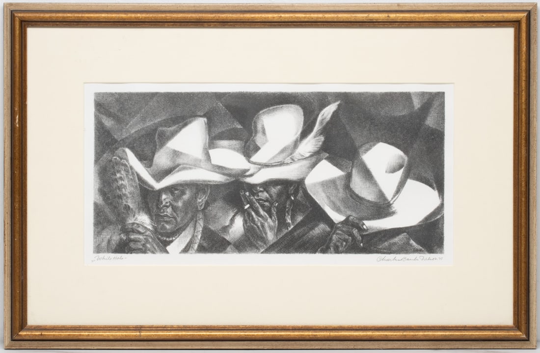 CHARLES BANKS WILSON (1918-2013) PENCIL SIGNED LITHO: Charles Banks Wilson (1918-2013) White Hats 1977 The lithograph is signed by the artist in pencil below the image lower right and titled lower left. Image measures 7.75 x 17 with a framed size of 16.7