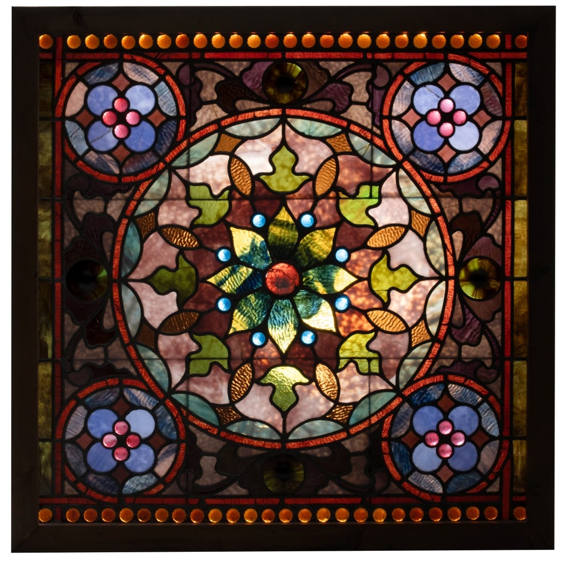 AN OUTSTANDING VICTORIAN JEWELED AND LEADED WINDOW (1 of 3)