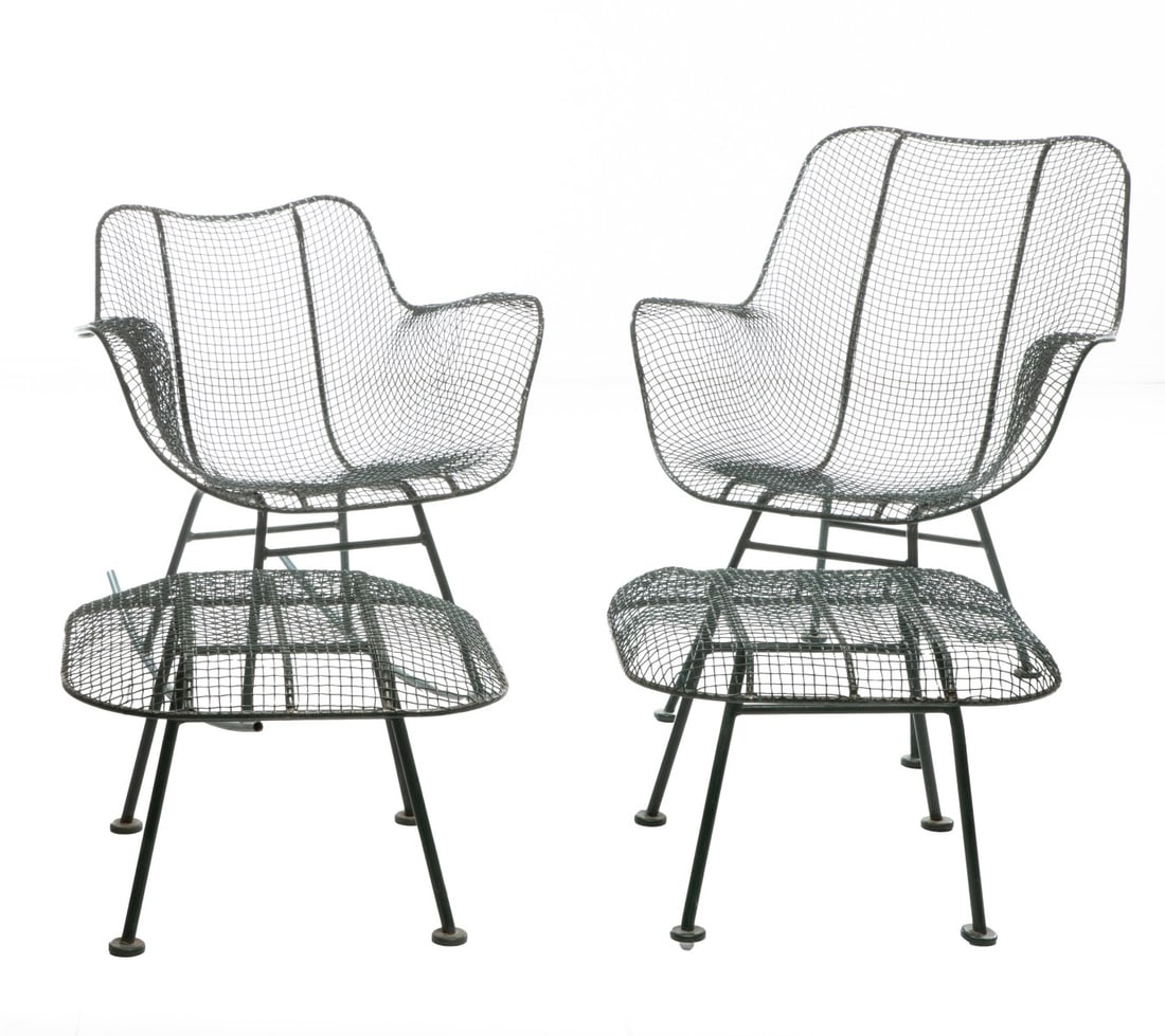 WOODARD GREEN SCULPTURA CHAIR, ROCKER AND FOOT STOOLS (1 of 1)