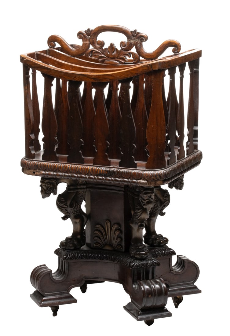 A 19TH CENTURY ROSEWOOD CANTERBURY WITH GRIFFINS (1 of 4)