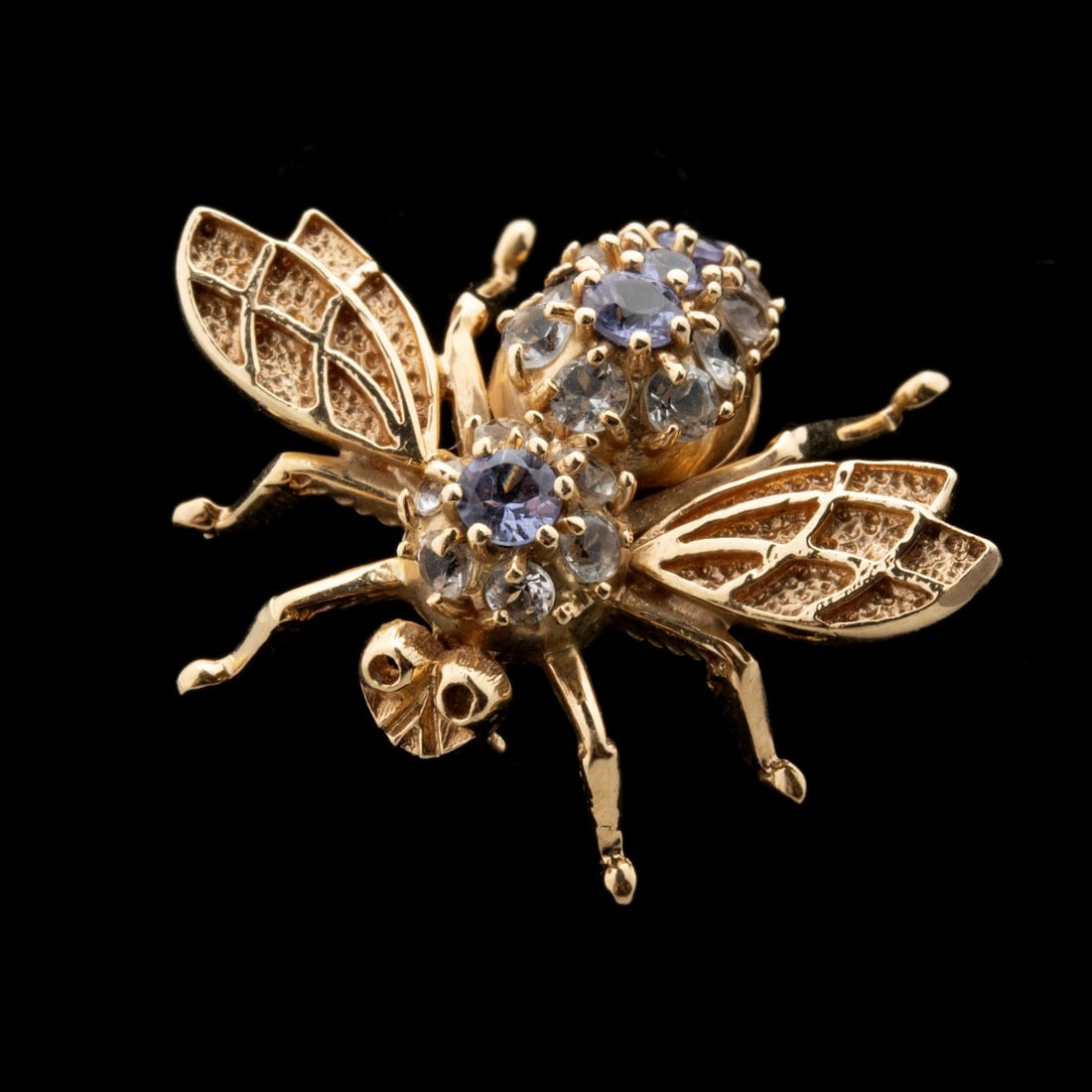 AN ITALIAN 14K YELLOW GOLD FIGURAL BEE PIN W/GEMSTONES (1 of 8)