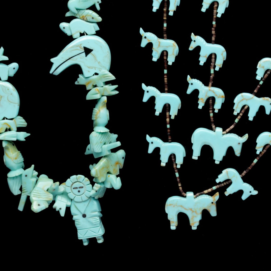 TWO NECKLACES WITH 75 CARVED TURQUOISE FIGURES (1 of 18)