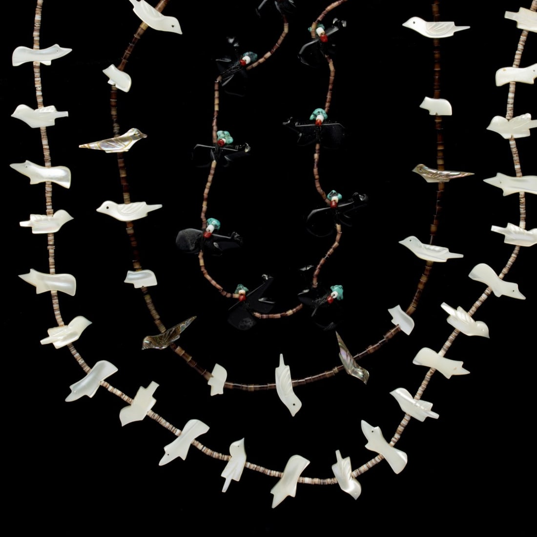 ONYX, SHELL AND OTHER ZUNI FETISH NECKLACES (1 of 11)