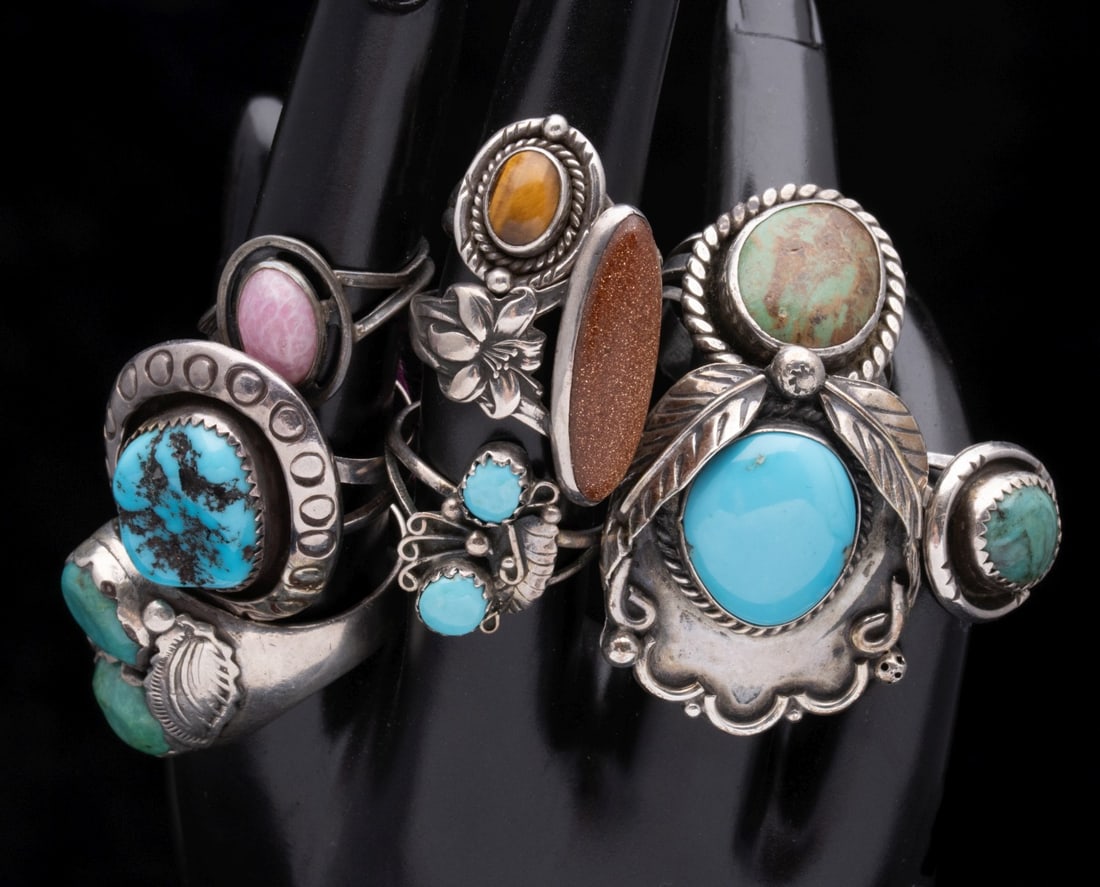 STERLING SILVER RINGS WITH TURQUOISE AND OTHER STONES (1 of 4)