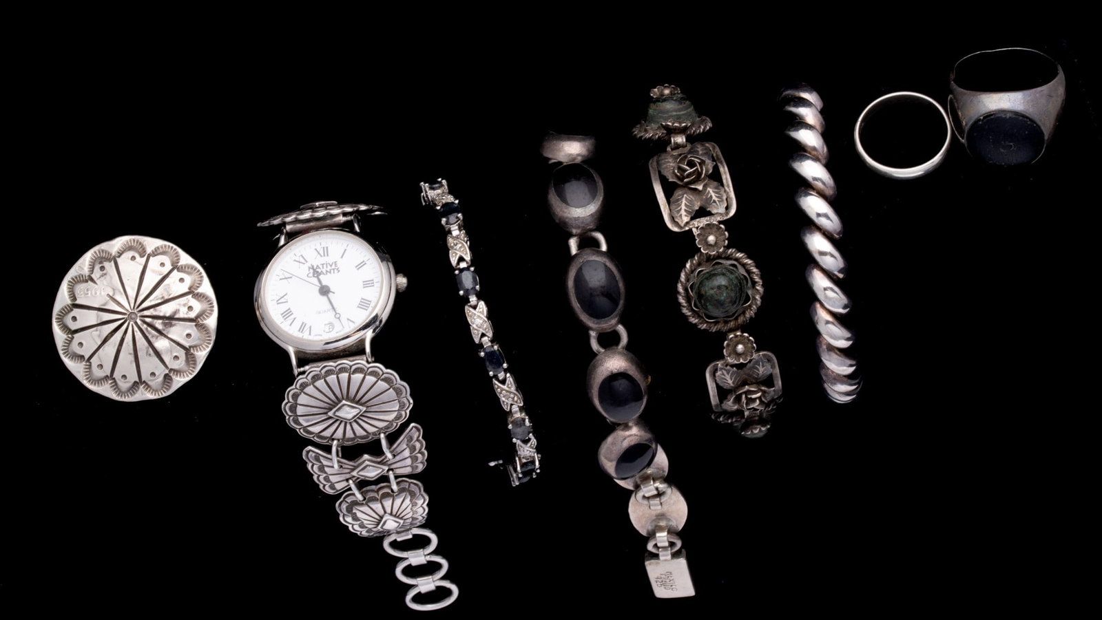 AN ESTATE LOT OF STERLING JEWELRY (1 of 2)