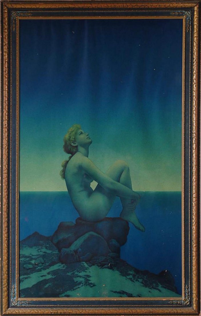 LARGE MAXFIELD PARRISH 'STARS' PRINT: Original print and frame. Measures 33 x 21.5 inches with frame.