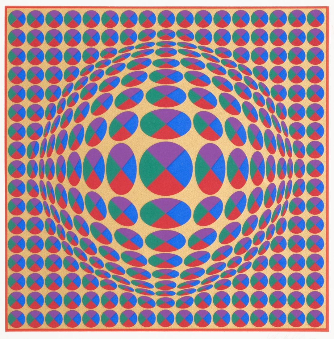 VICTOR VASARELY (1906-1997) PENCIL SIGNED SERIGRAPH: Victor Vasarely (1906-1997) Neptune 1977 The serigraph printed on Arches watermarked paper in an unknown edition (probably 250) is signed by the artist in pencil below the image lower right. 