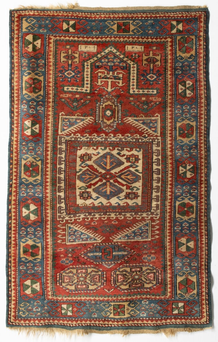 FACHRALO KAZAK PRAYER RUG, DATED AH 1279/1862 AD (1 of 16)